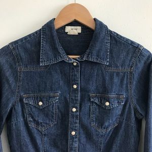 Denim shirt w/ faux pearl buttons